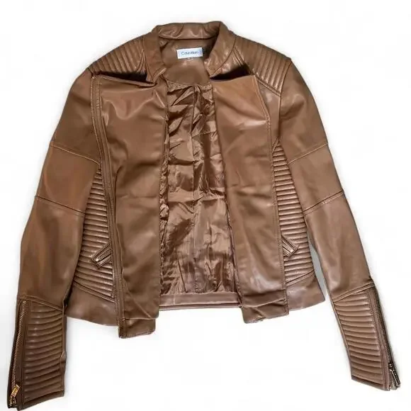 Caramel faux leather Calvin Klein jacket - Picture 3 of 8
